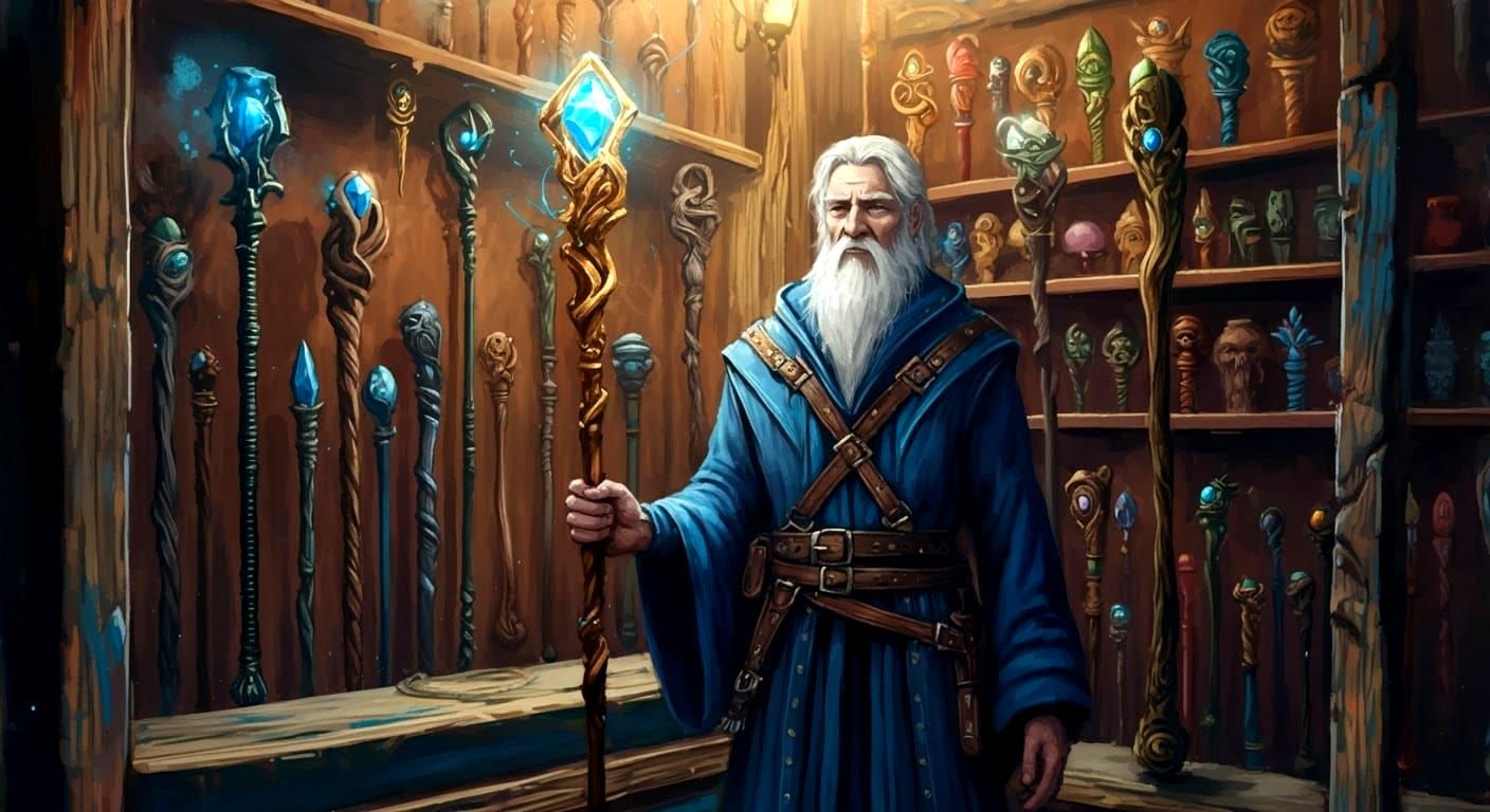 Wizard Shopping for Staff with Gem, Graffiti Art