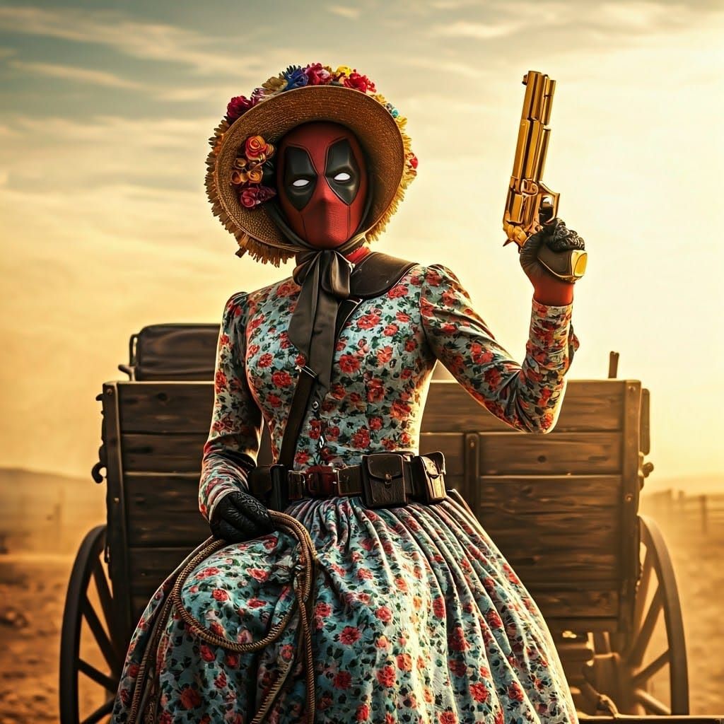 Deadpool in Floral Dress with Desert Eagle