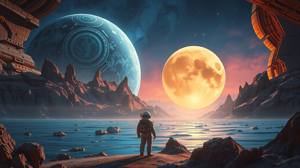 Astronaut Gazing at a Gas Giant, in Biomechanical Style