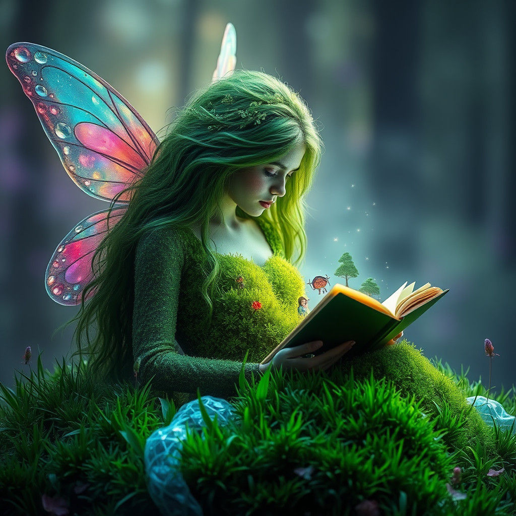Lush Grass Fairy in Woodland Scene