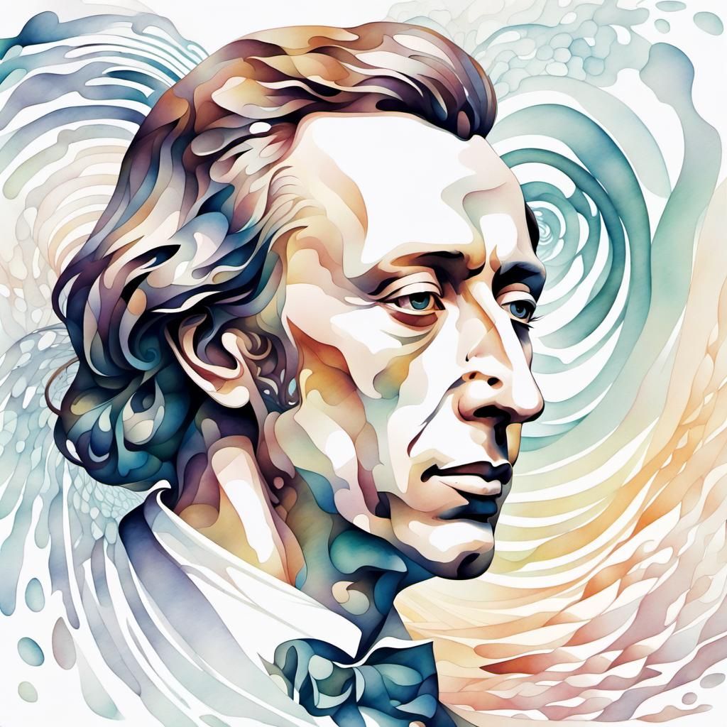 Watercolor Portrait of a Composer in Ink Art Style