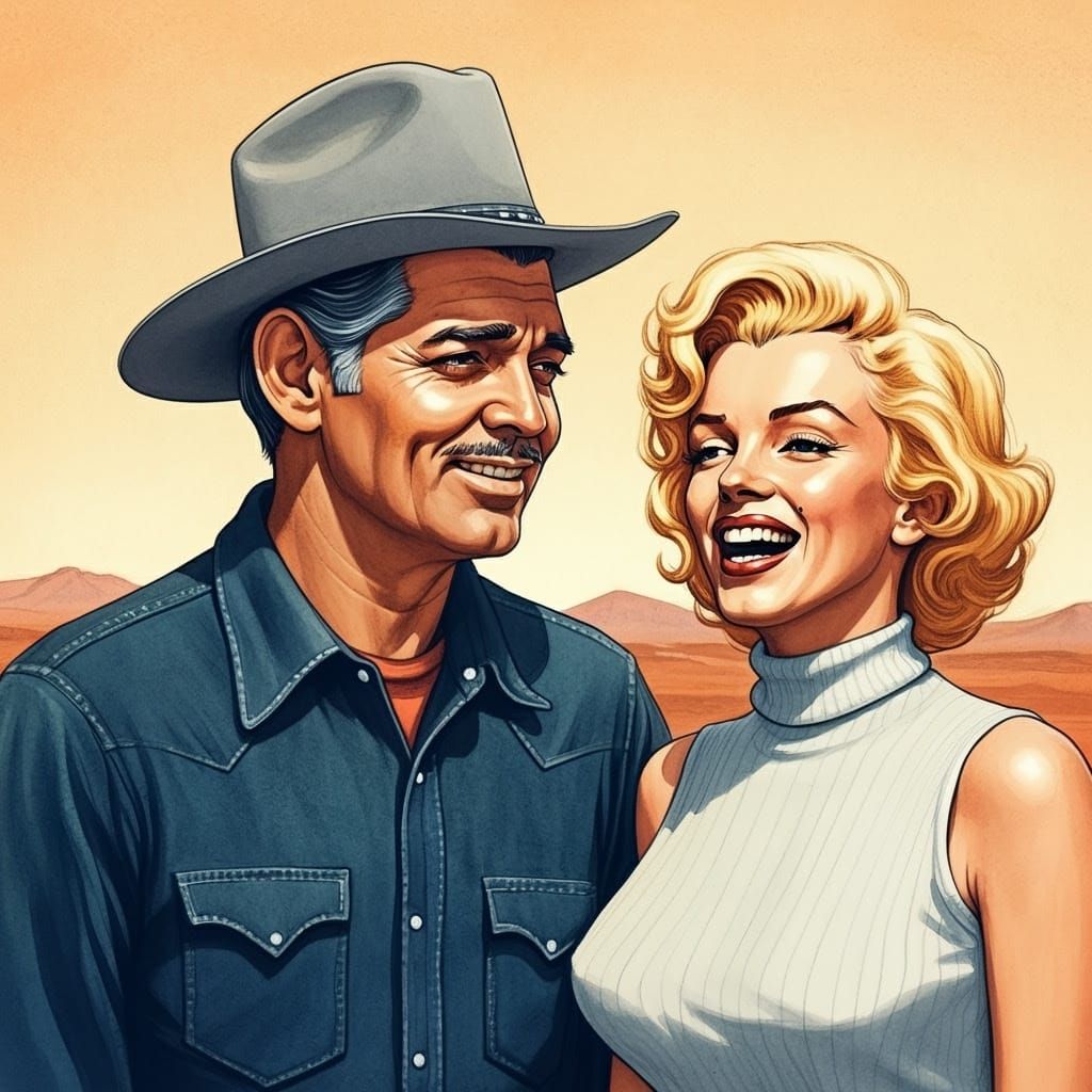 Charming Watercolor of Gable and Monroe in Desert