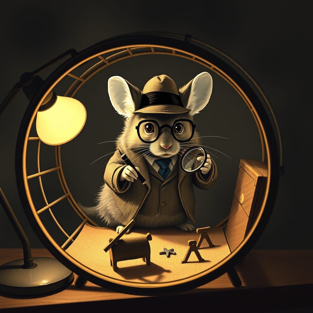 Chinchilla Detective Investigates Crime Scene in Noir Style