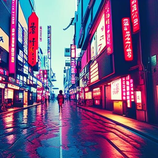 Cyberpunk Japanese Cityscape in Neon Style