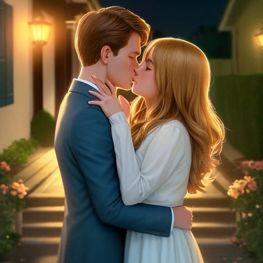 Romantic Kiss in Cinematic Film Still