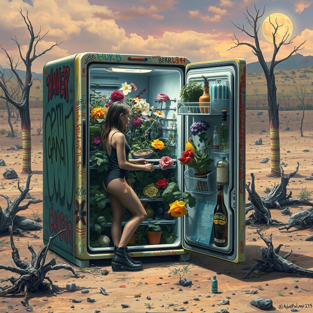 Post-Apocalyptic Garden in Psychedelic Surrealism Style