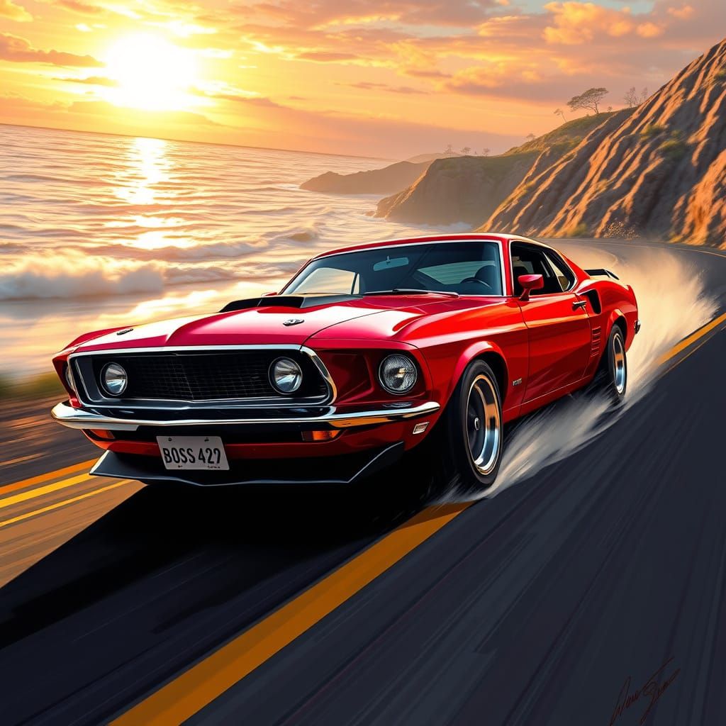 Candy Apple Red 1969 Mustang Boss 429 on Coastal Highway at ...