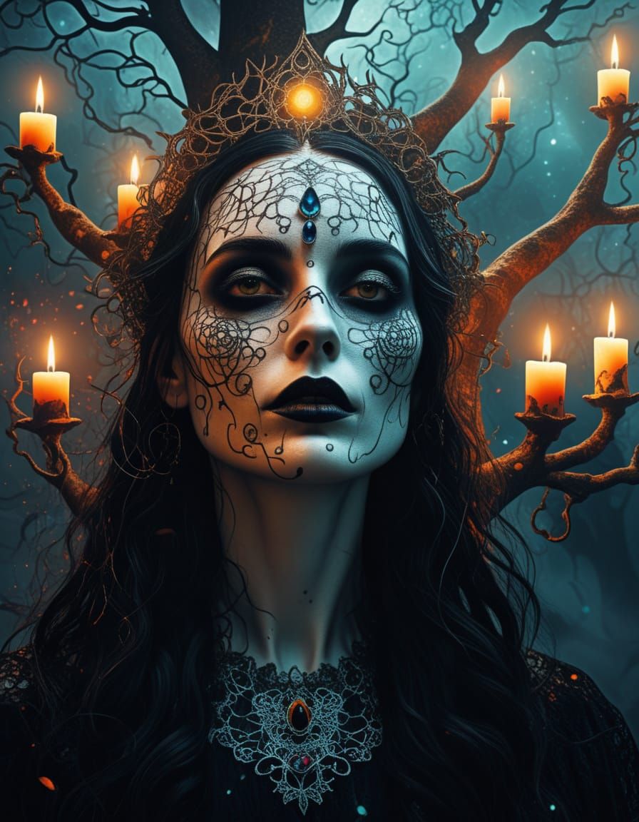 Ethereal Gothic Goddess in Cosmic Twilight