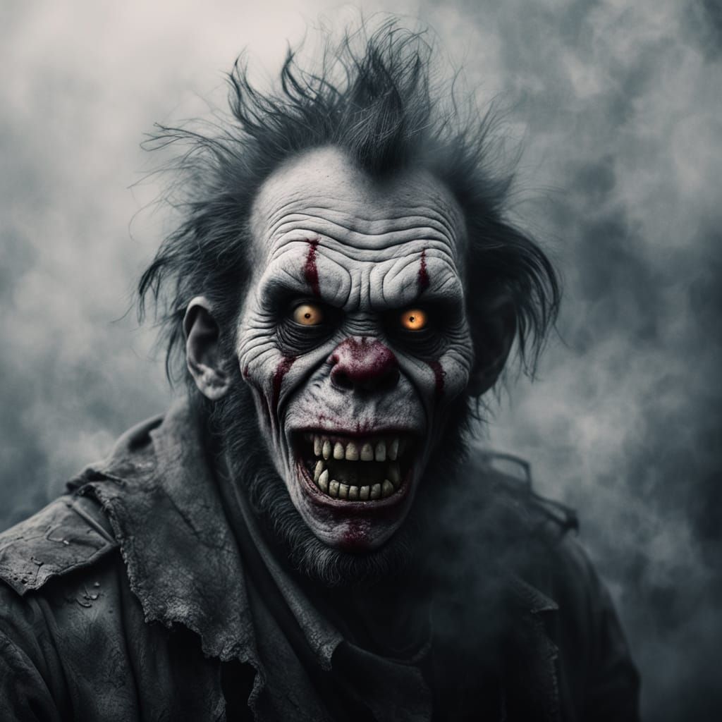 Eerie Zombie Monkey Clown in Gothic Horror Portrait