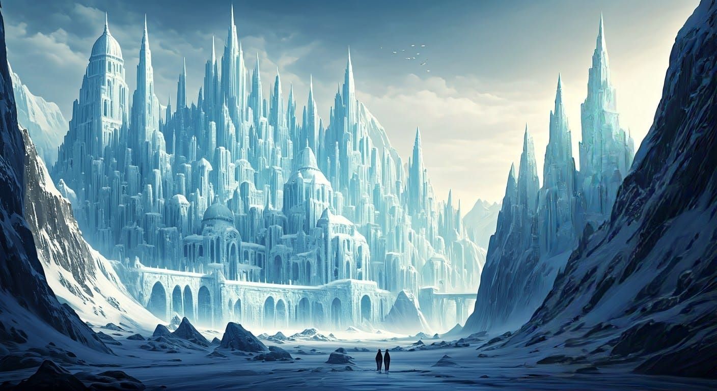 Icy Fantasy Cityscape with Sparkling Architecture