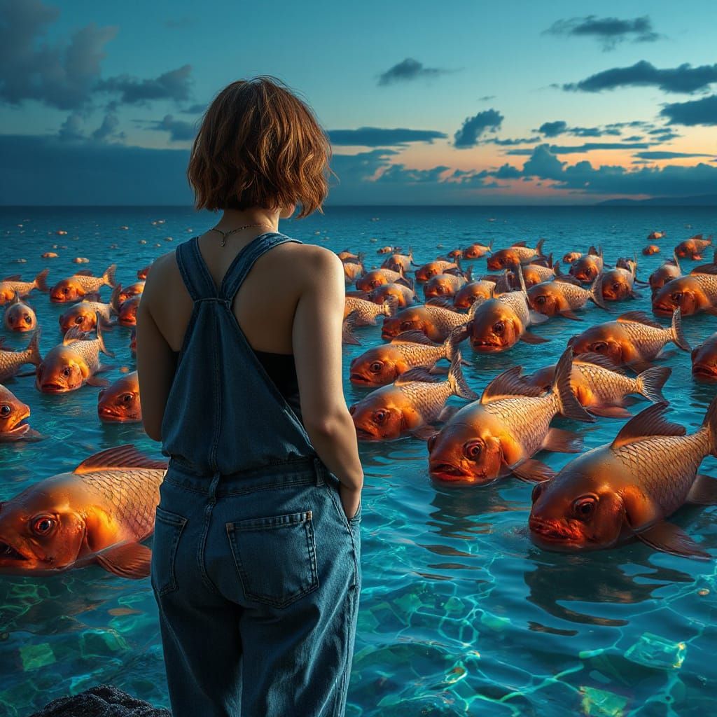 Surreal Iridescent Sea With Fantastical Fish