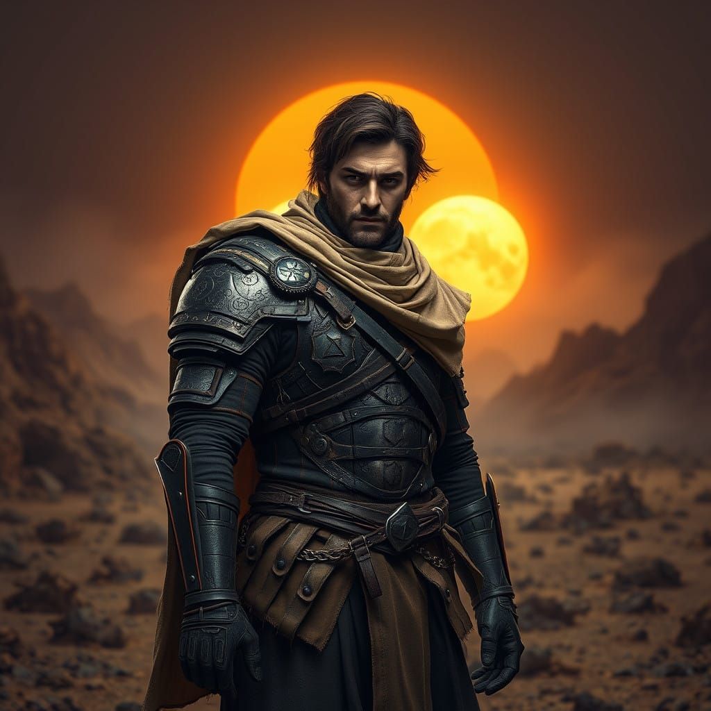Dark Fantasy Warrior in Desert Armor