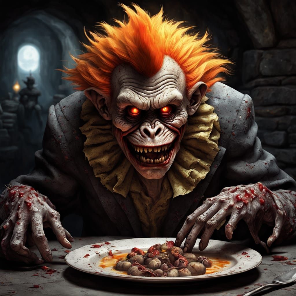 Dark Fantasy Portrait of a Zombie Monkey Clown Trump