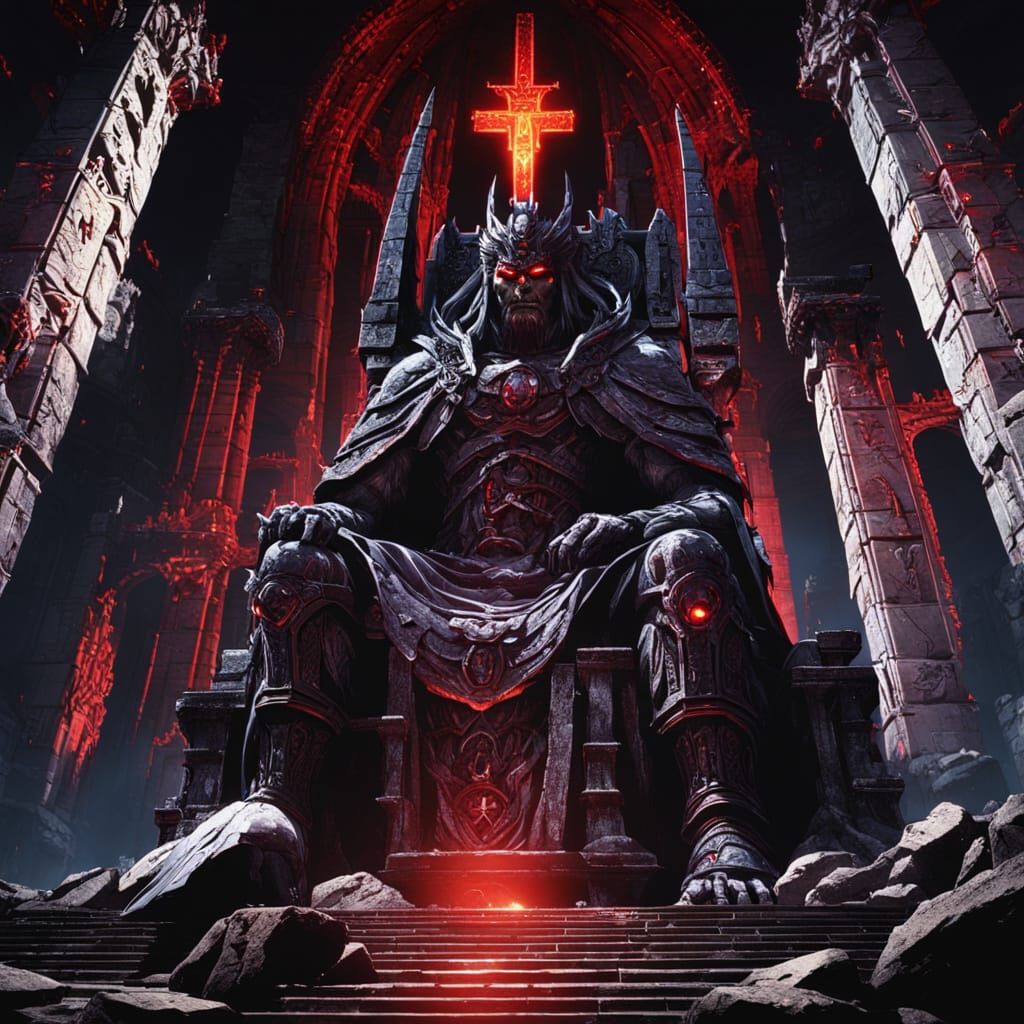 Gigantic God Statue in Dark Anime Cathedral