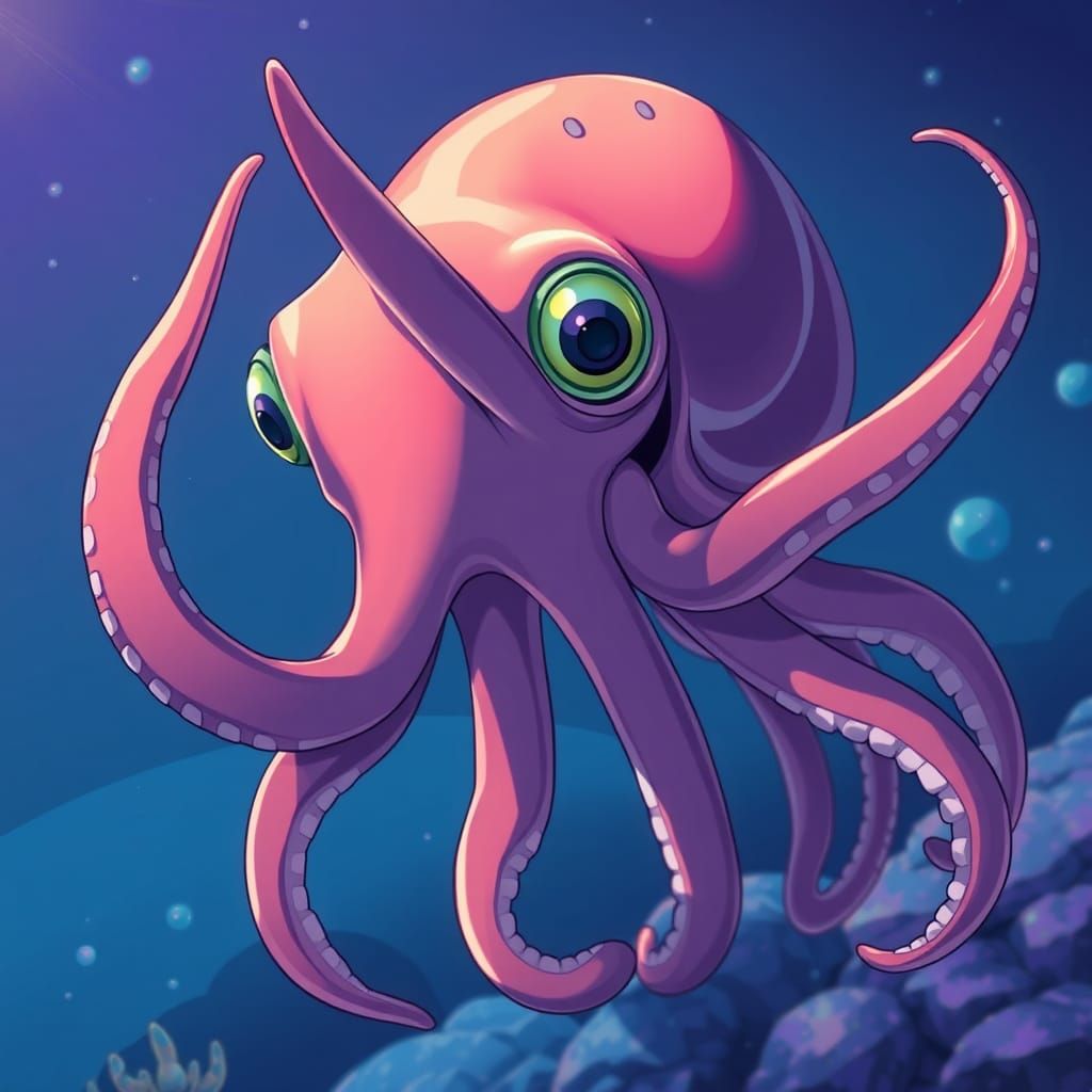 Anime Style Cuttlefish: Cel-Shaded Manga Scan