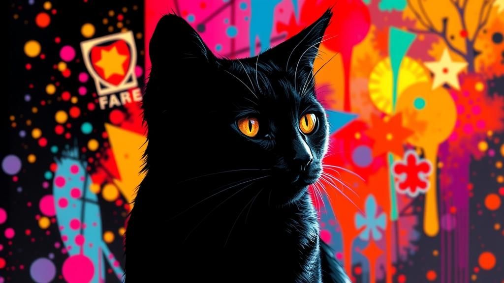 Anime Cat Silhouette Portrait in Pop Art Style