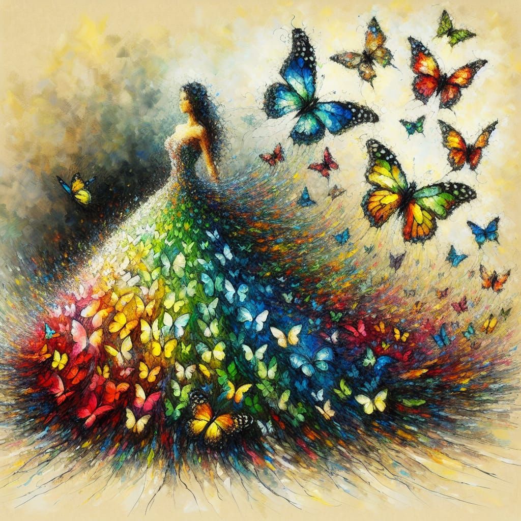 Butterfly Ball Gown in Impressionistic Watercolor