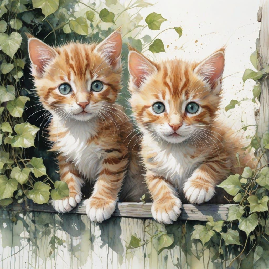 Mischief in a Whimsical Watercolour Garden