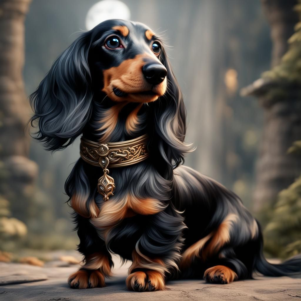 Black and Creme Dachshund Fantasy Concept Art