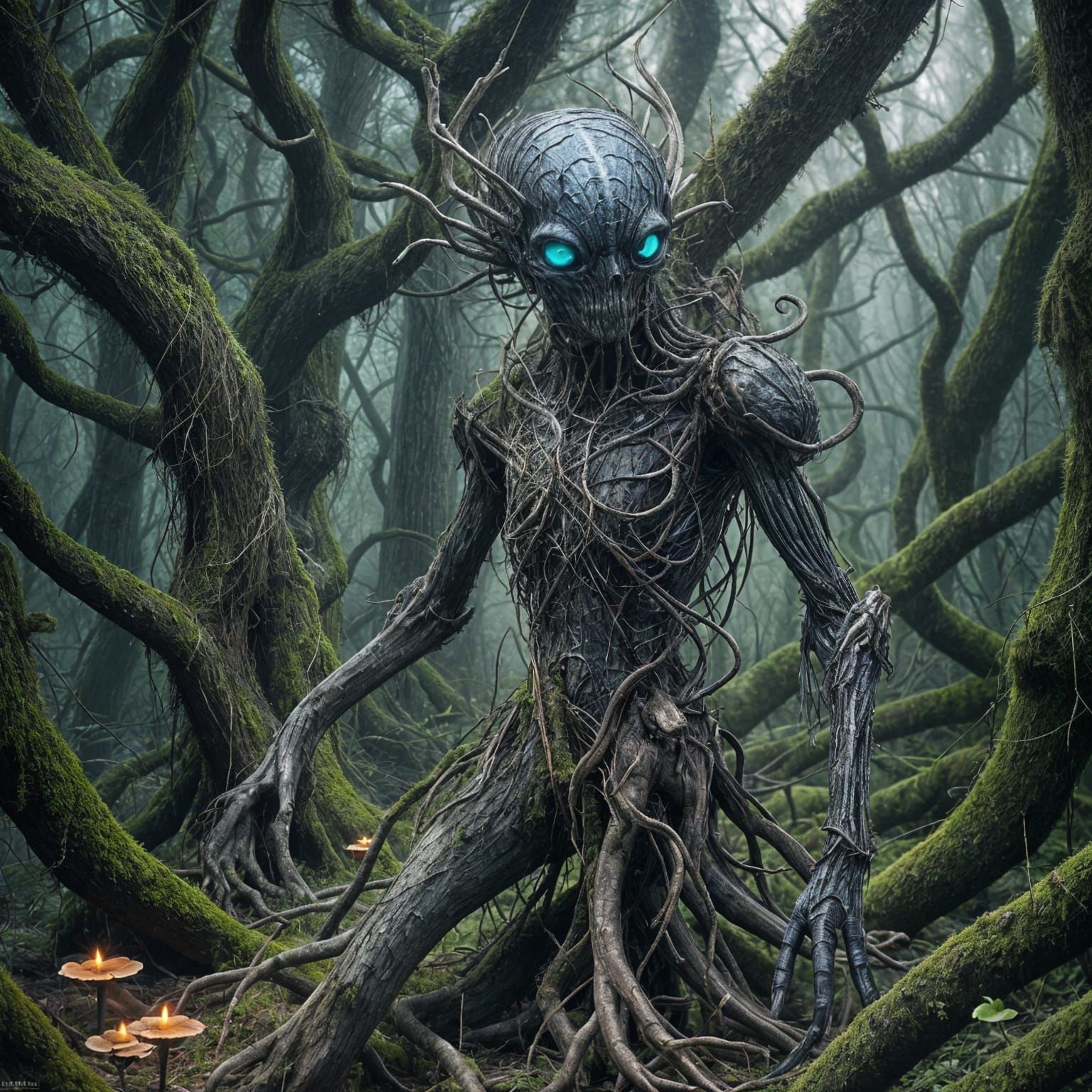Mysterious Creature in a Spooky Dark Forest