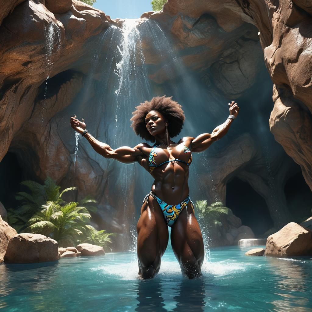 Hyper-Realistic Female Bodybuilder with Superhuman Muscle Ma...