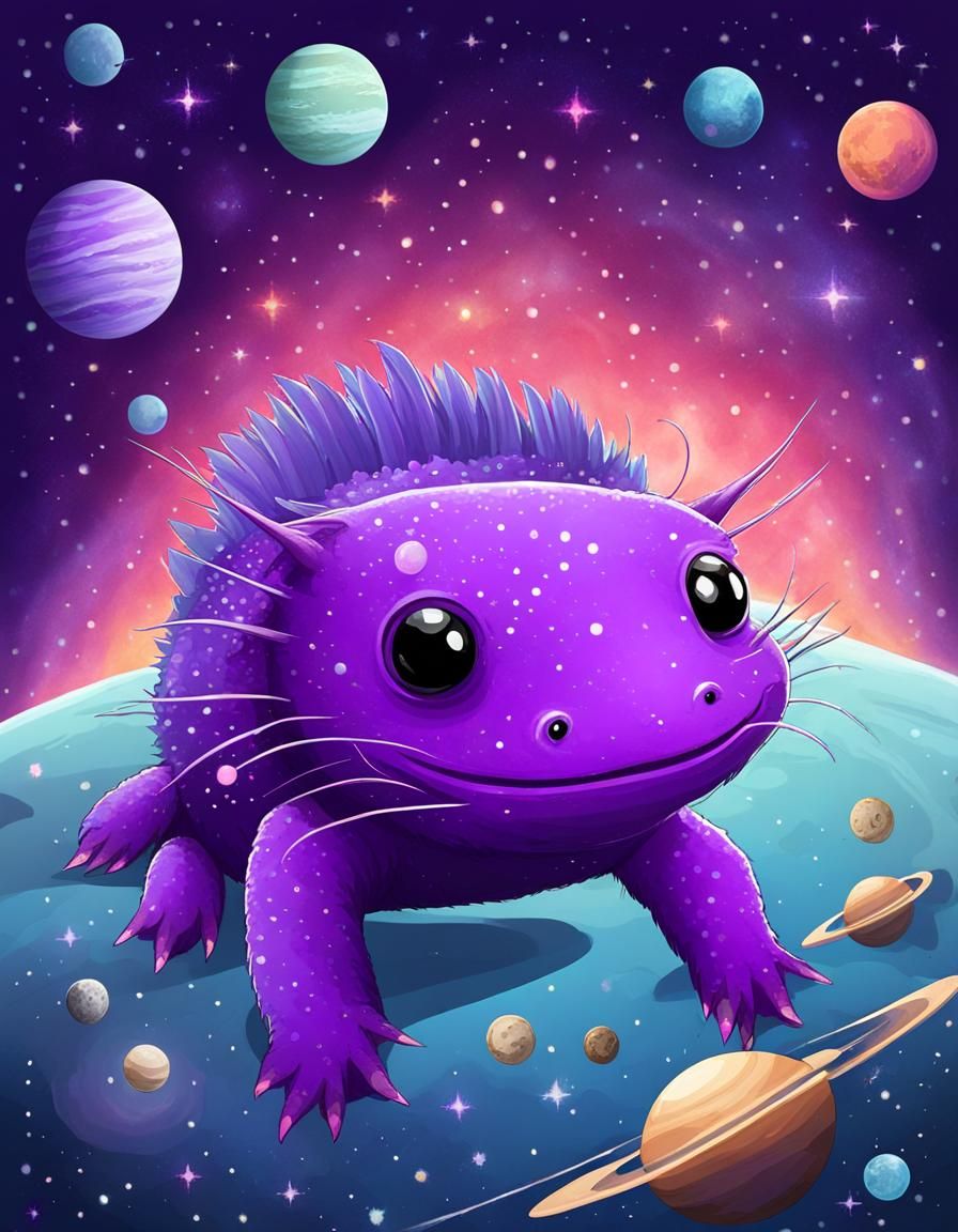 Purple Axolotl Drifting Through Deep Space