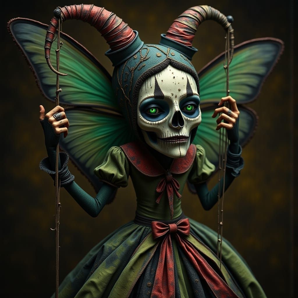 Ethereal Macabre Harlequin: A Gothic Fairy Marionette