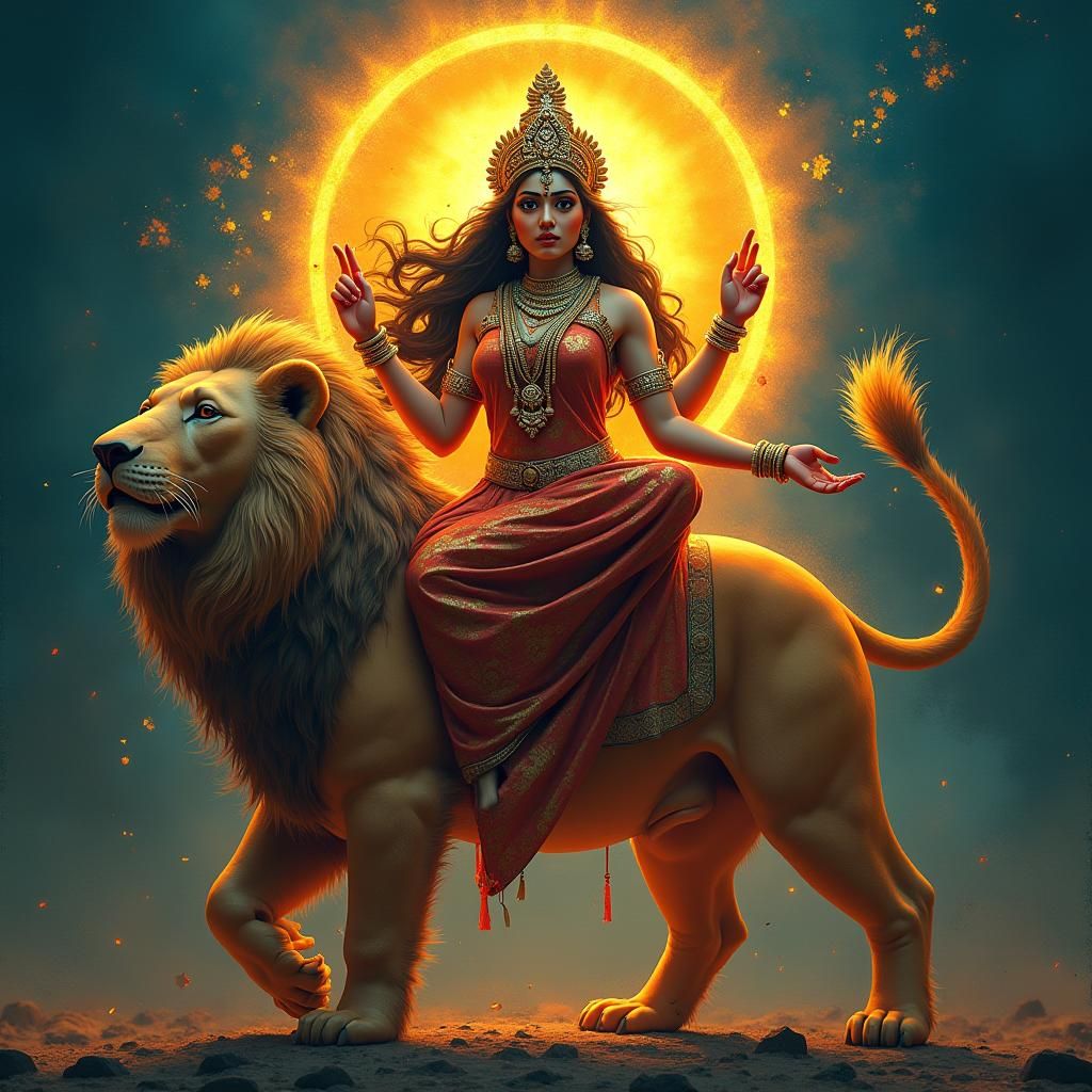 Goddess Durga in Bengali Art Style