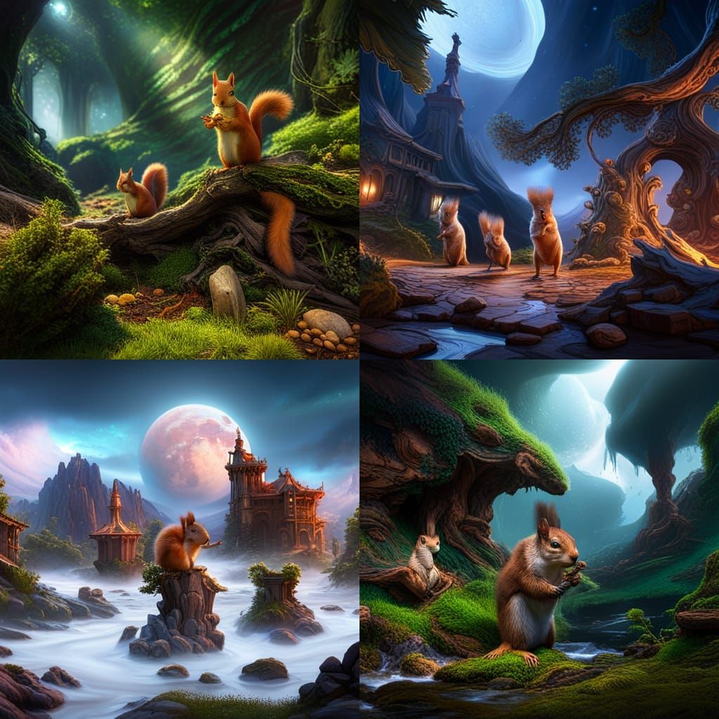 Squirrels Master Martial Arts in Detailed Digital Painting