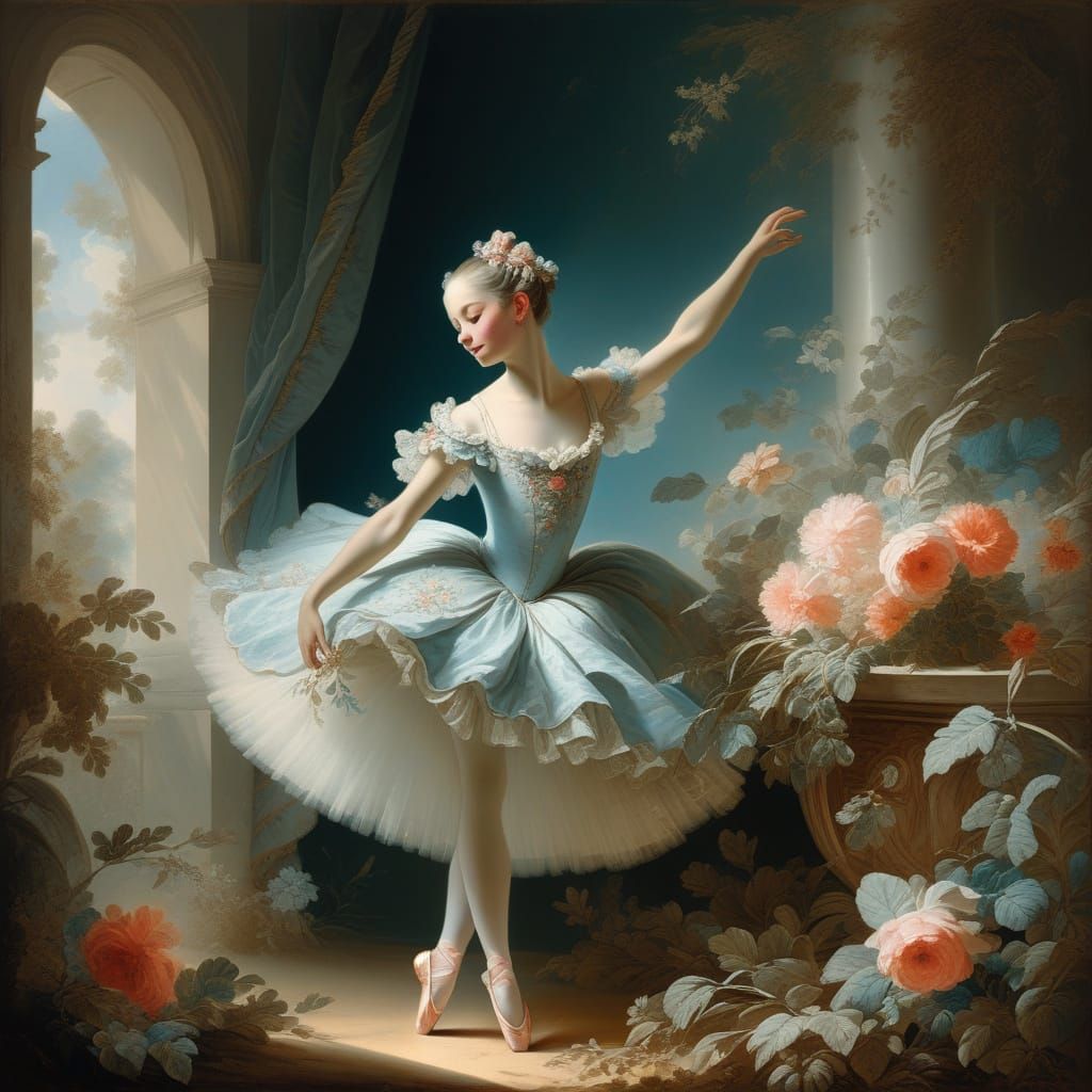 Ballerina in Ethereal Rococo Style Painting