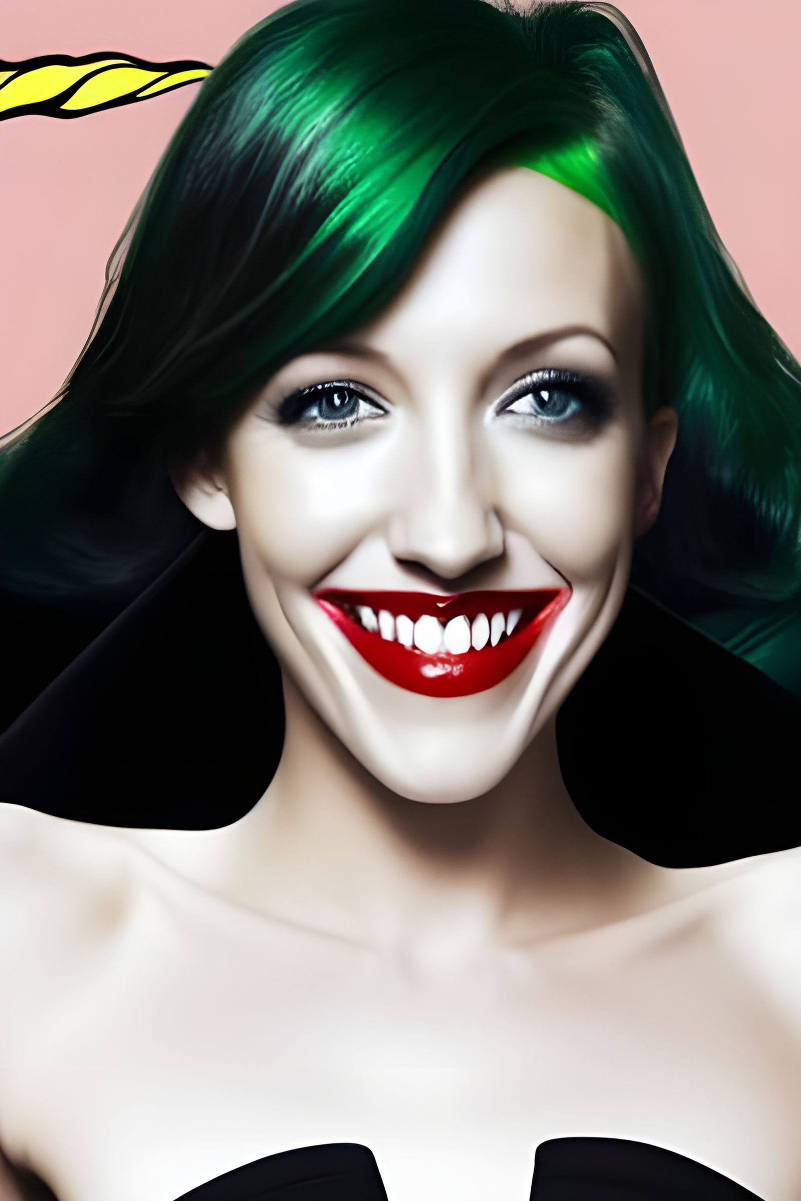 Joker-Inspired Model Portrait with Green Hair and Red Lips