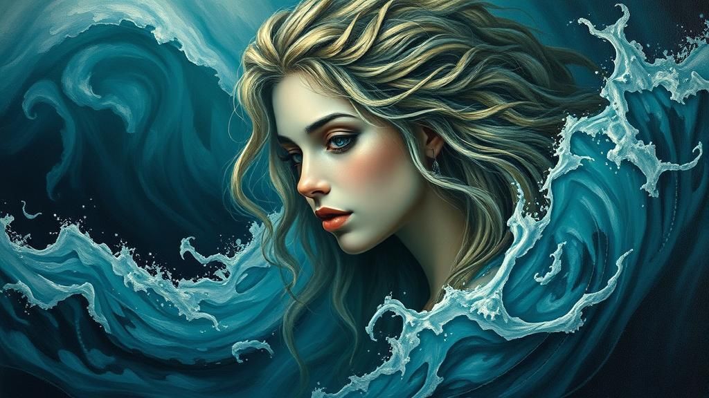 Fantasy Mermaid Portrait with Ocean Waves