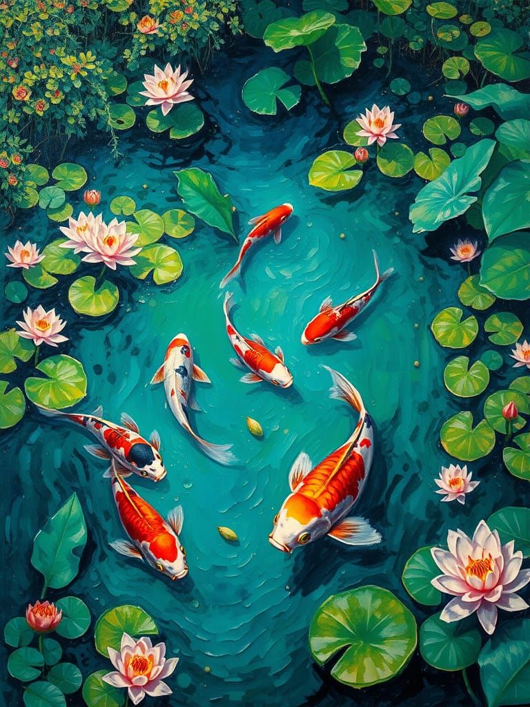 Vibrant Koi Fish in Serene Japanese Garden