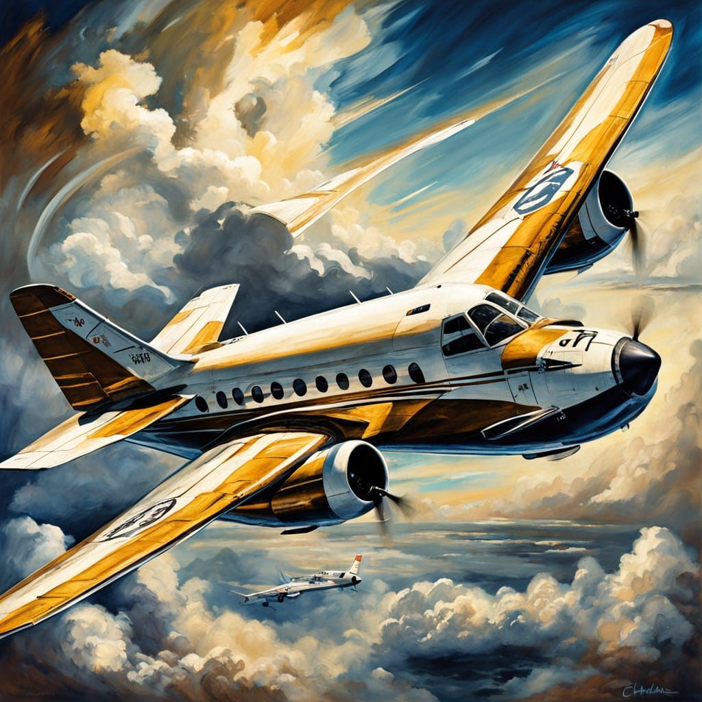 Sweeping Baroque Aviation Art Depicting the Concord in Fligh...