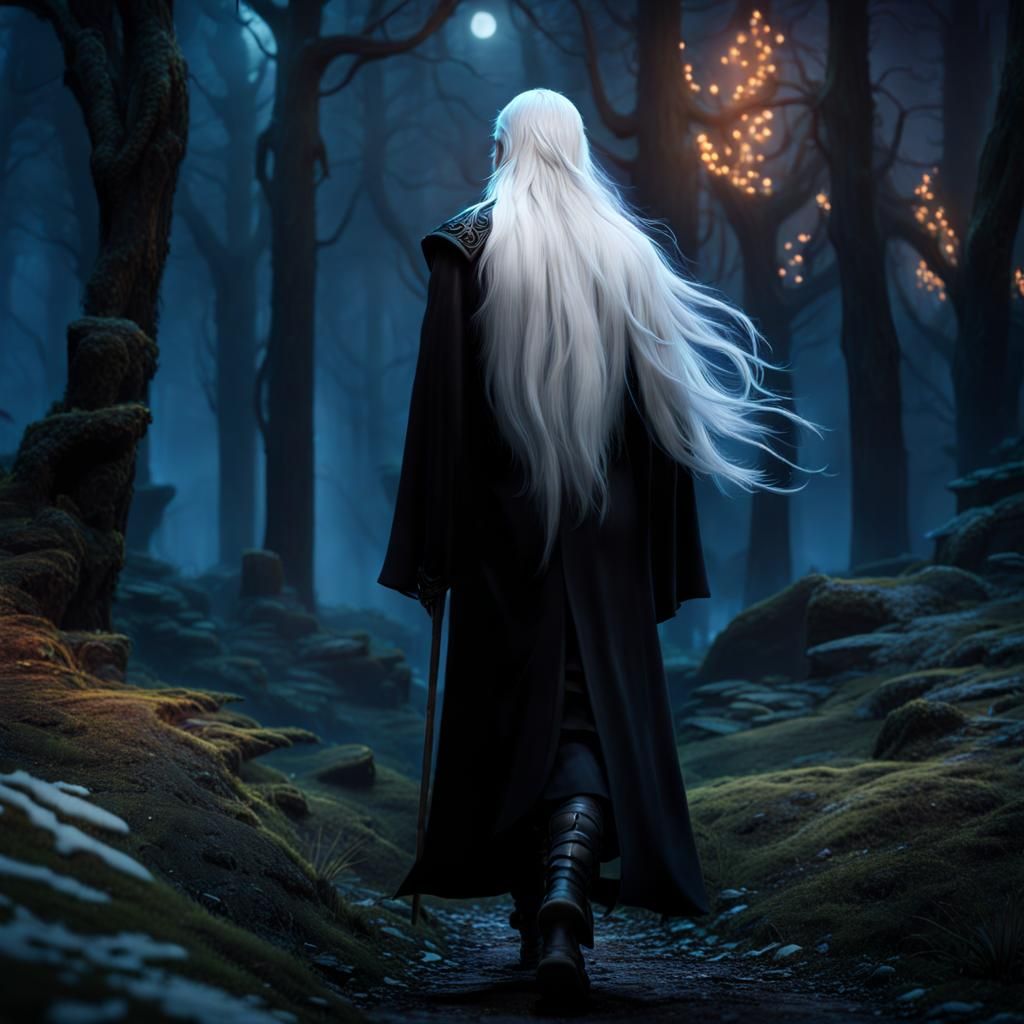 Pale Boy Walks to Forest at Night