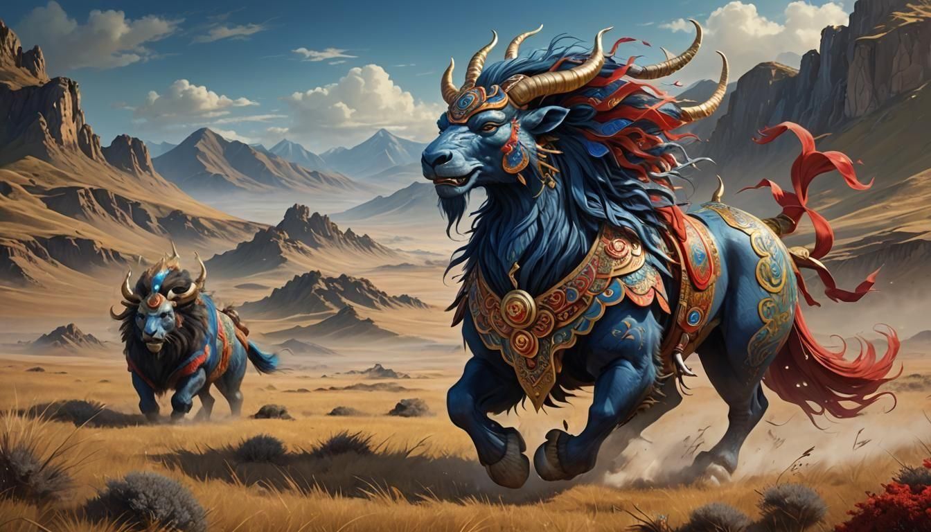 Mongolian Steppe Creature in Dreamlike Concept Art