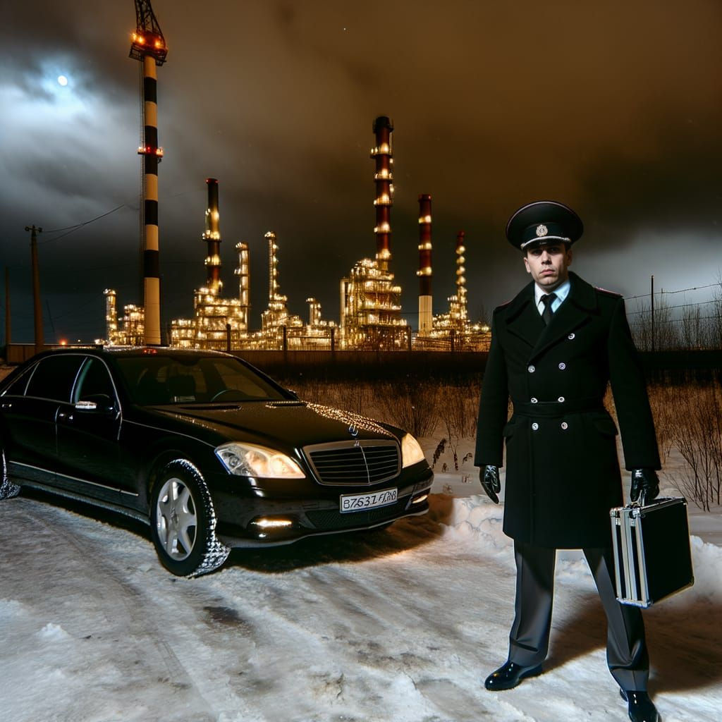 Corrupt Officer in Snowy Industrial Haze