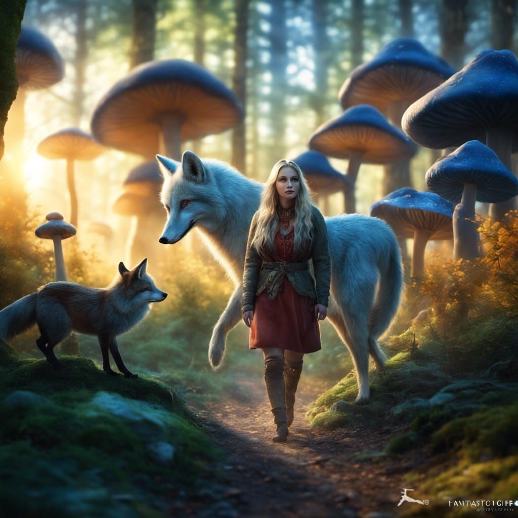 Woman Strolls Through Magical Forest in Detailed Painting