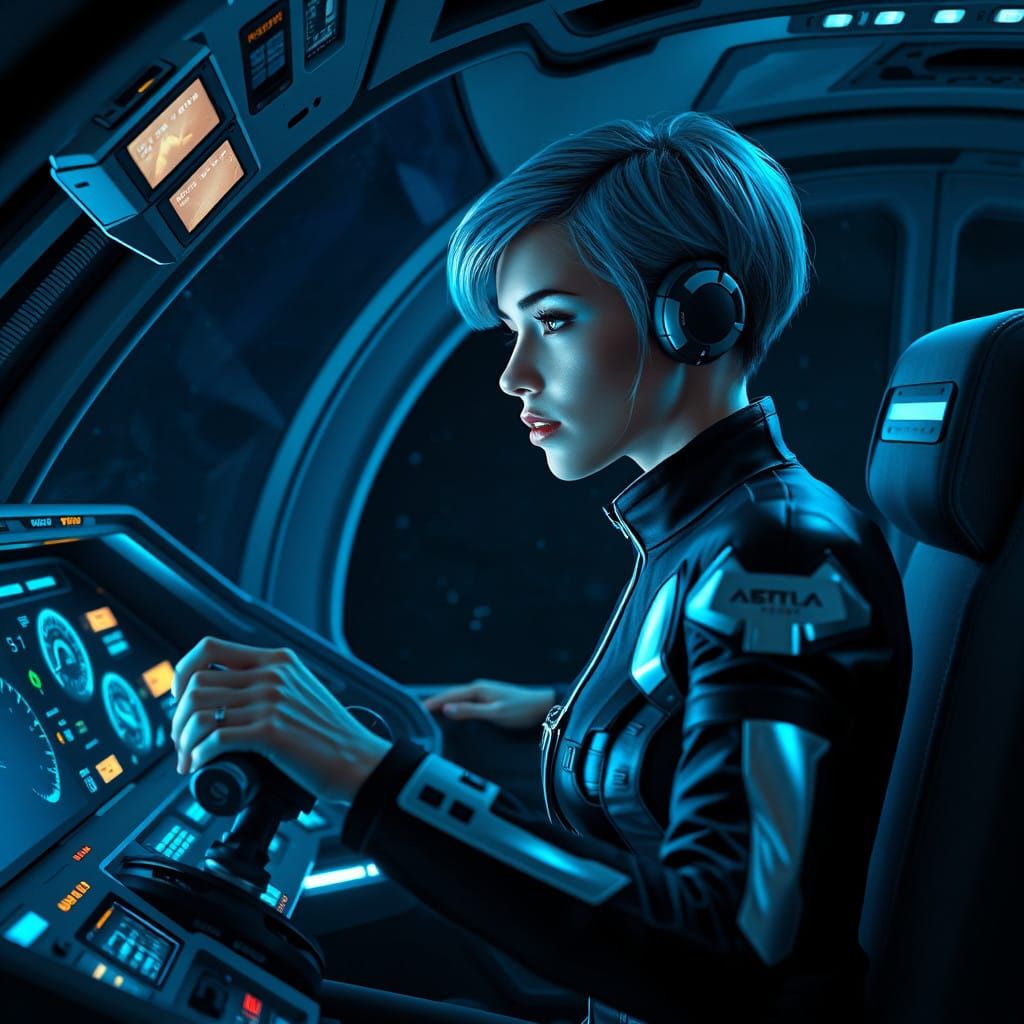 Futuristic Space Shuttle Pilot in Stunning Hyperrealistic St...