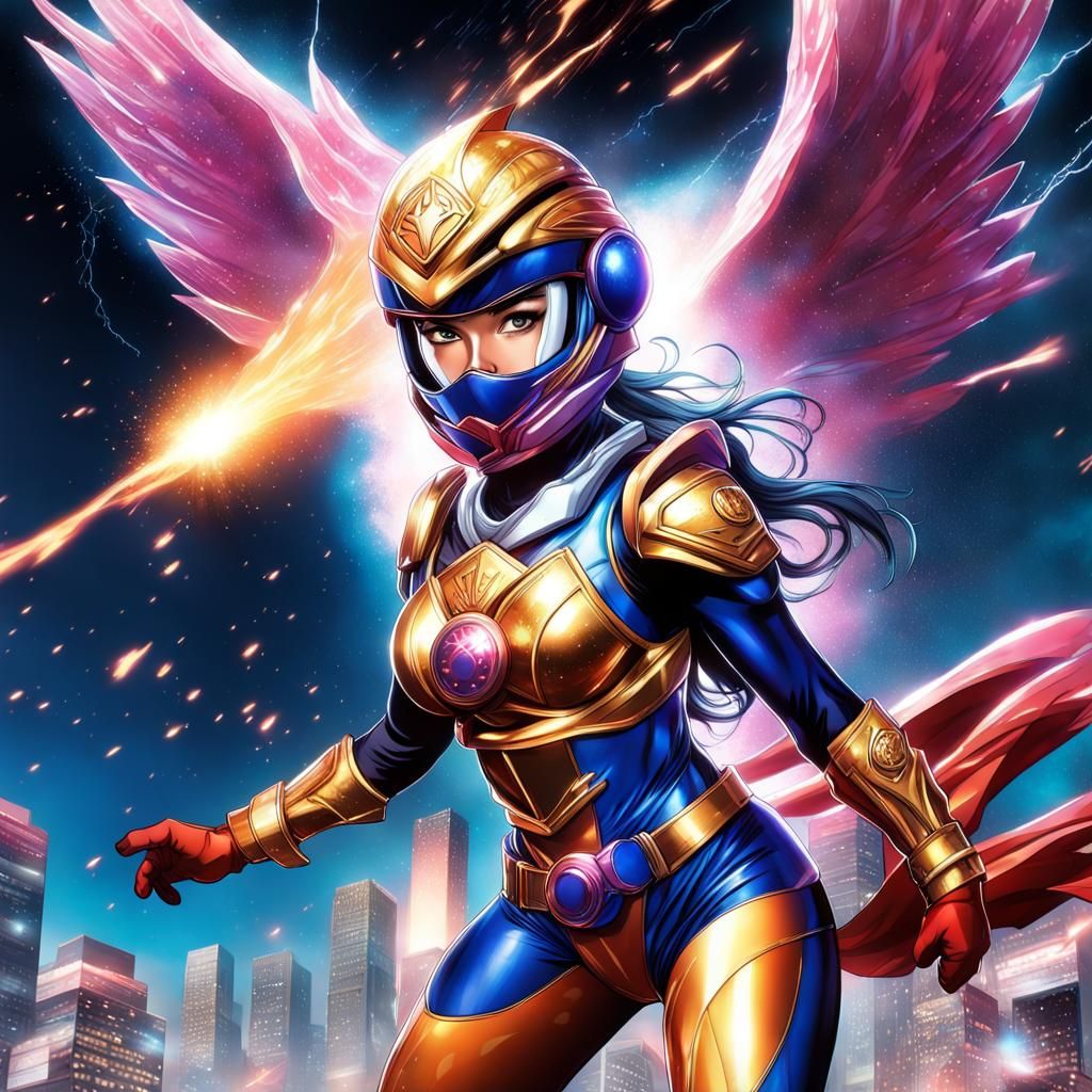 Feminine Guardian Superhero in Super-Sentai Style