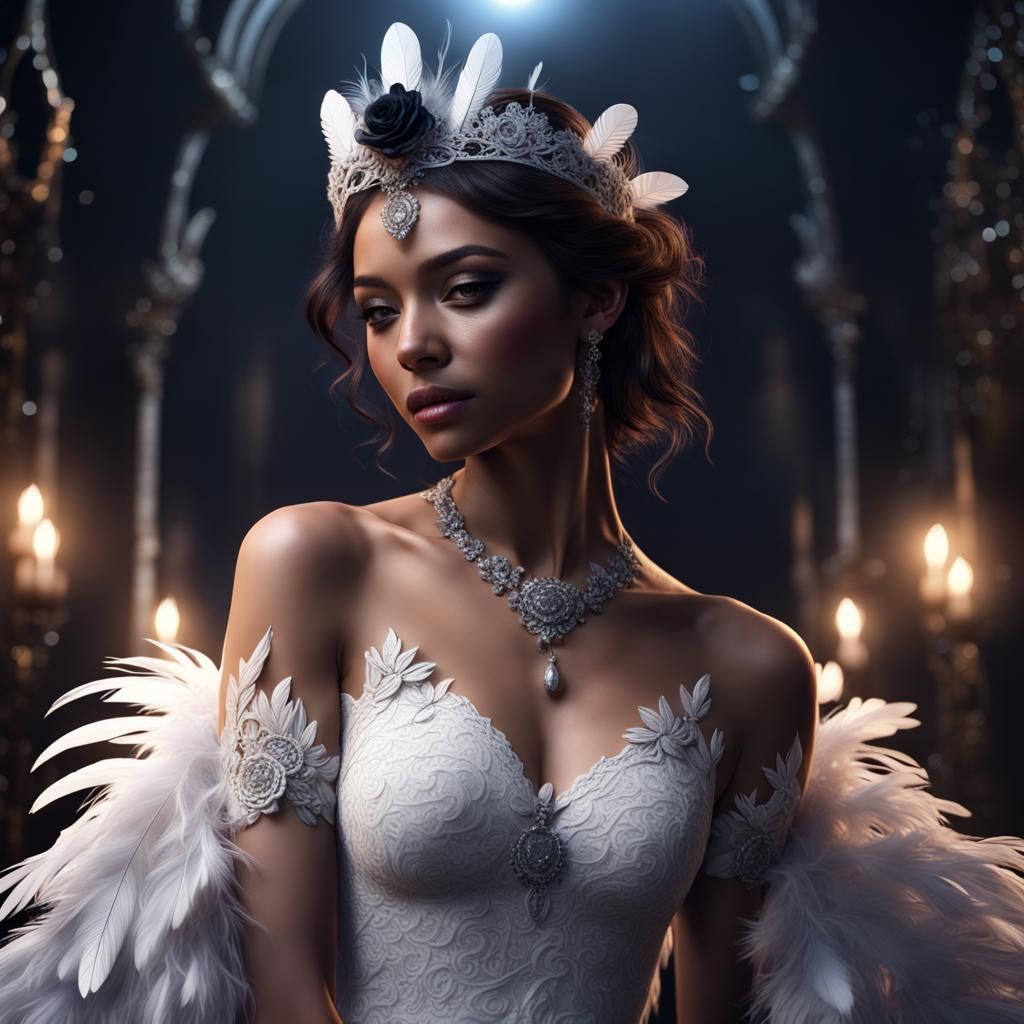 Young Woman with Black Roses in Moonlight