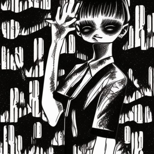 Eerie Girl in Haunted House, Neon Retro Style