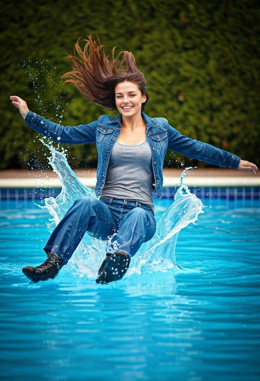 Mischief Meets Splash in a Photorealistic Outdoor Pool Scene