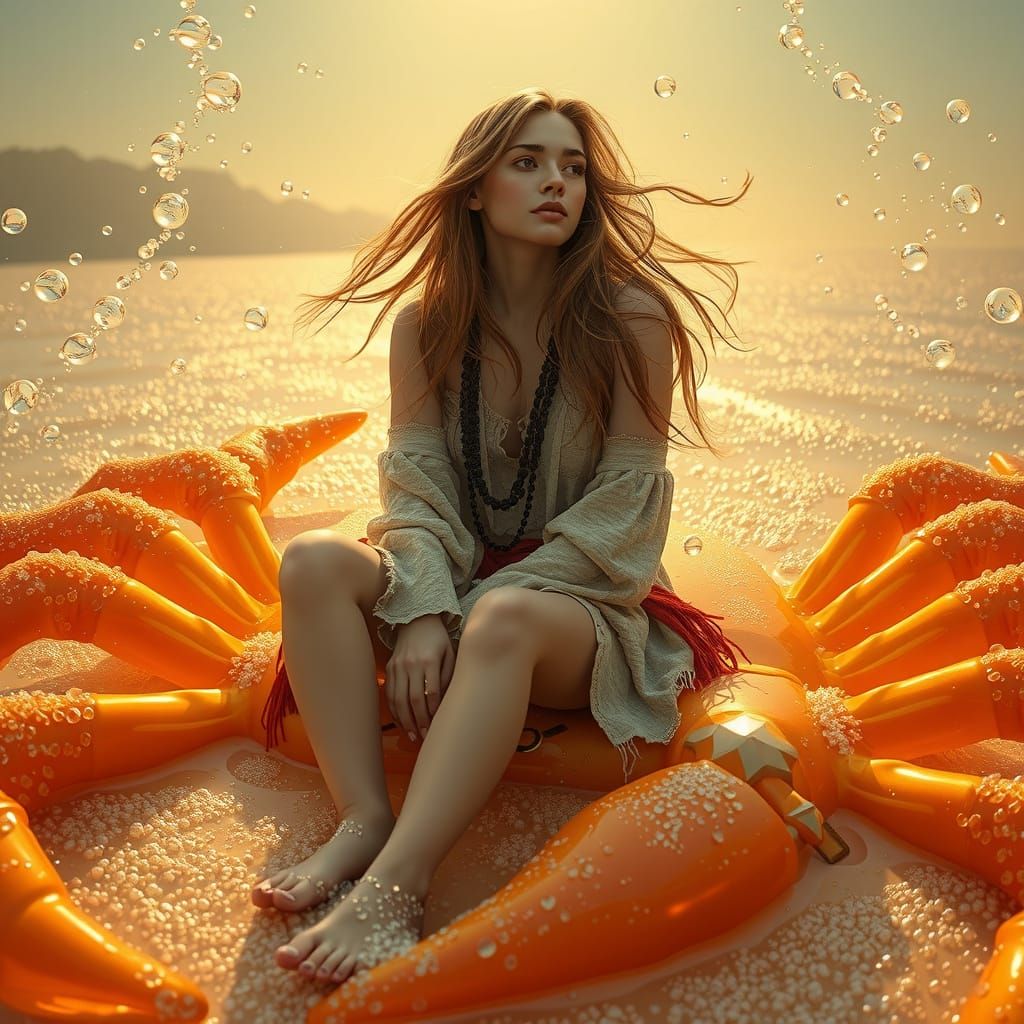 Woman on Gummy Crab in Soda Sea