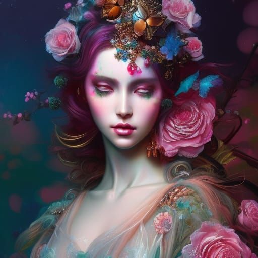 Gorgeous Girl in Rococo Restaurant, Hyperdetailed Digital Ar...