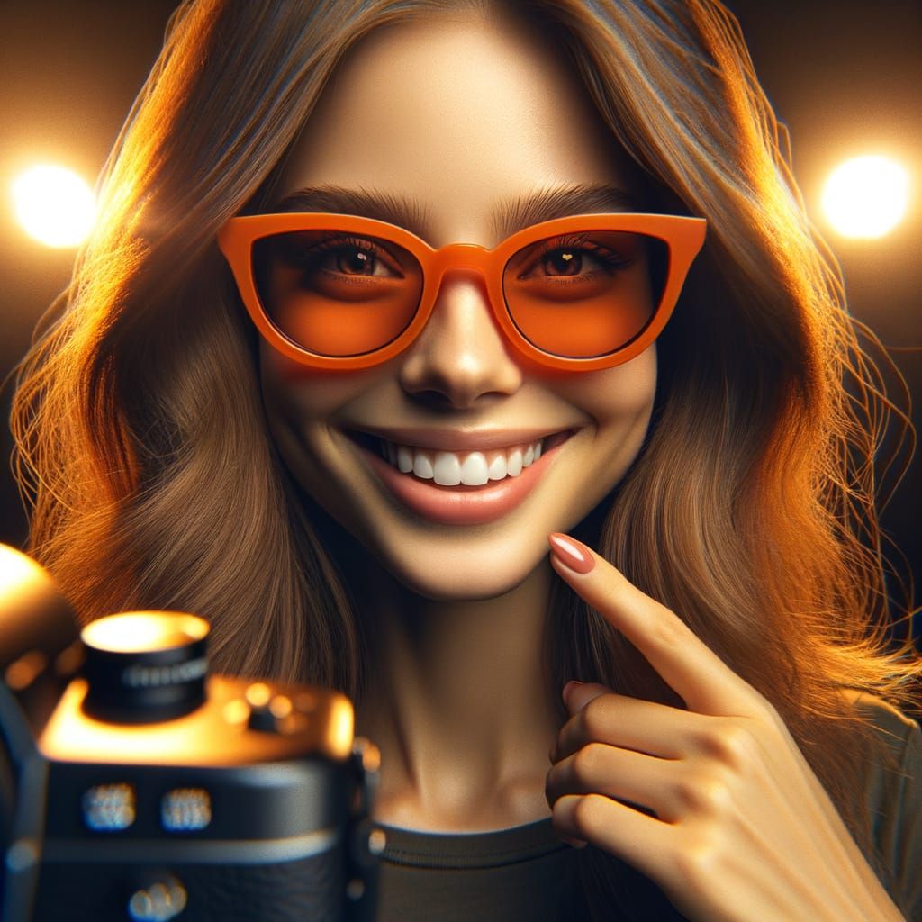 Happy Girl in Cinematic Orange Sunglasses