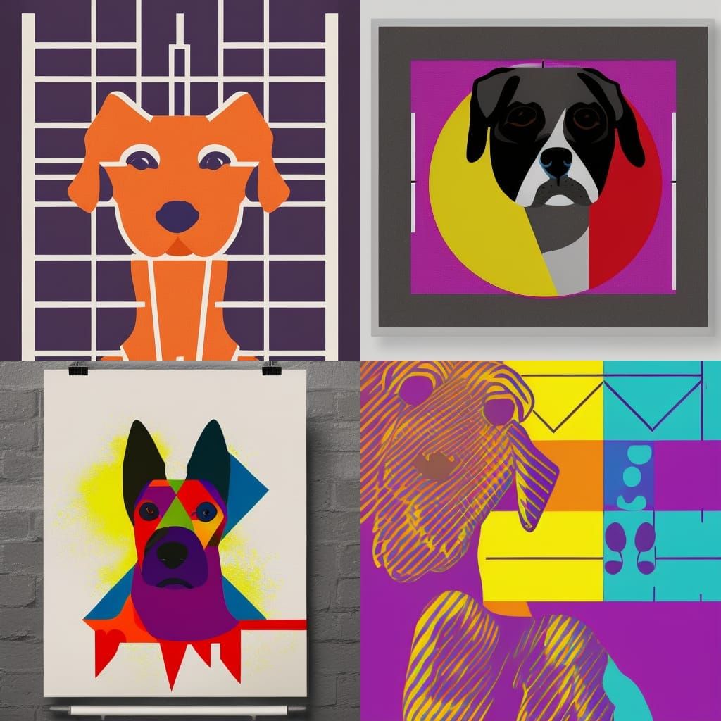 Pop Art Dog Screen Print in Bauhaus Style