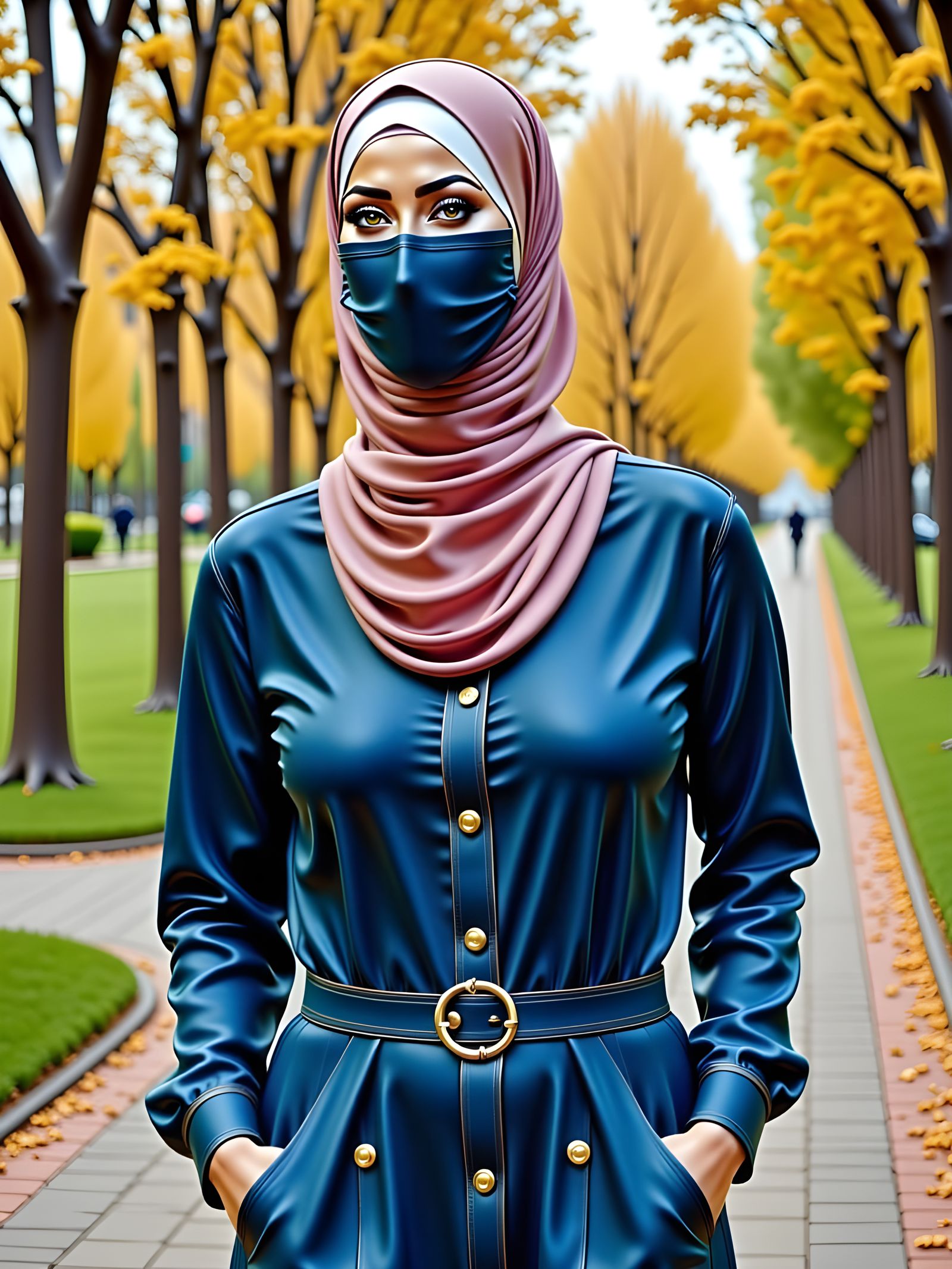 Beautiful Hijabi Teacher in Park Wearing Denim Coat