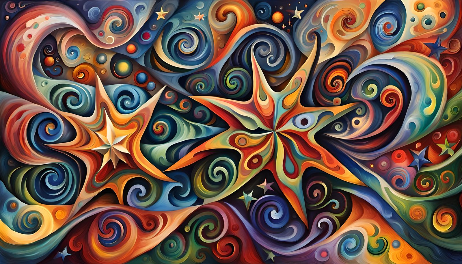 Swirling Stars Dance in Cosmic Ballet as Impasto Painting