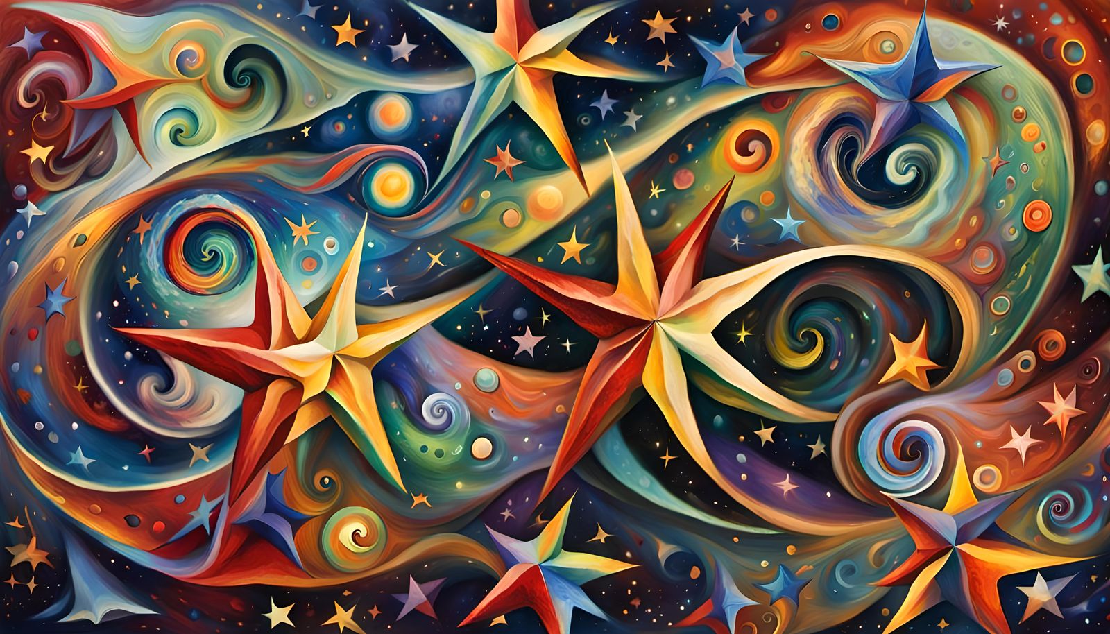 Swirling Star Cluster in Impasto Oil Style